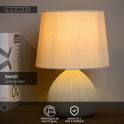 Lucide RAMZI - Lampe de table - Ø 18 cm - 1xE14 - Crème